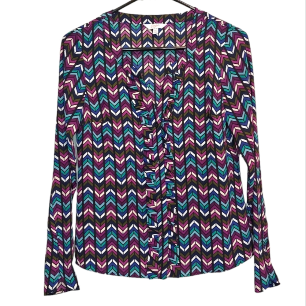 Candie's Women's V Neck Colorful Purple Casual Blue Button Down Blouse Size XS